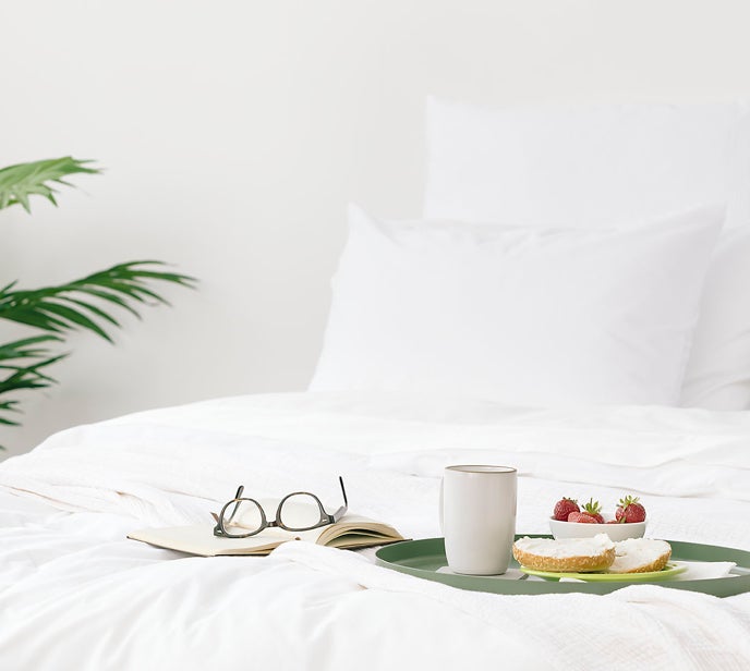 Breakfast on a white bed - Nectar Mattress