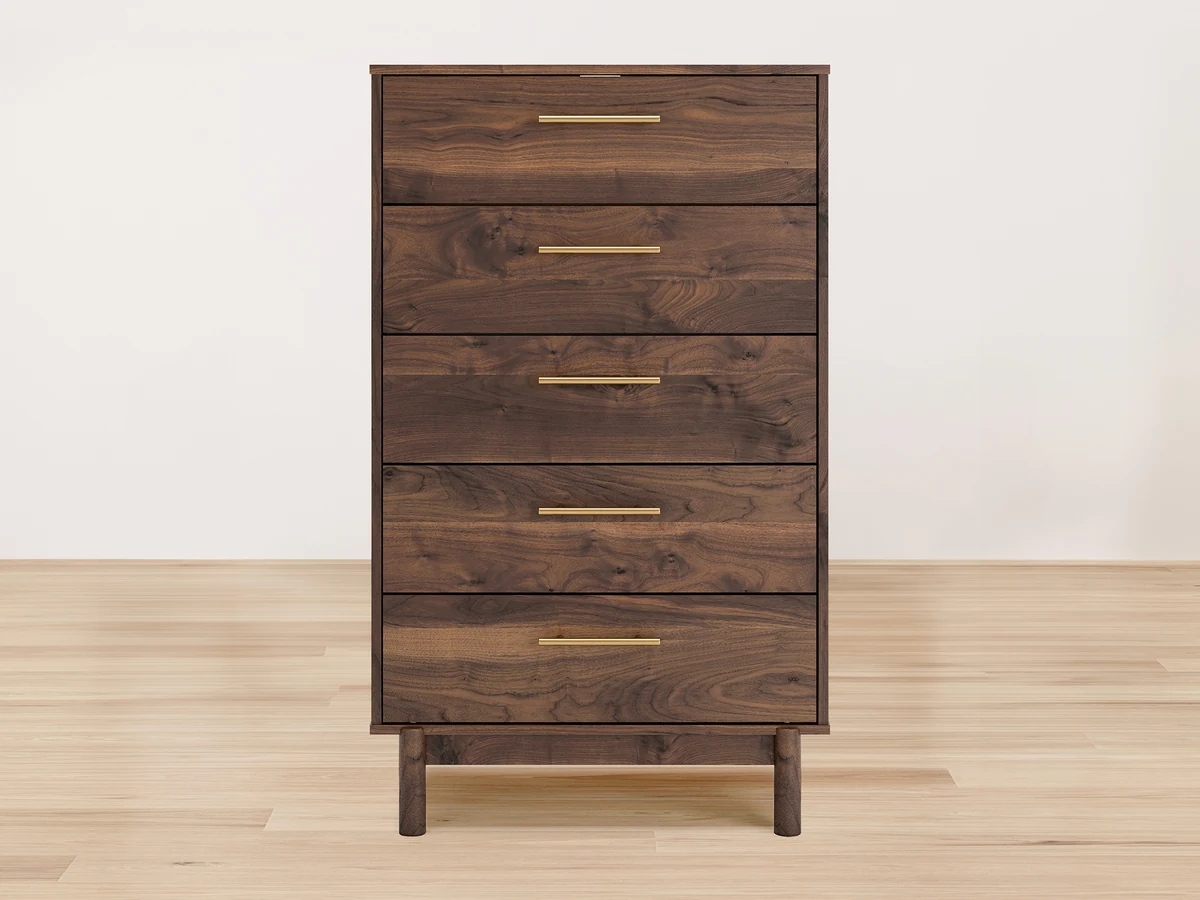 Calverson 5-Drawer Midcentury Storage Chest in Walnut Finish Image